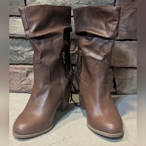 Style & Co Saraa Faux Leather Slouch Boots w/block heels - Sz Women's 5M